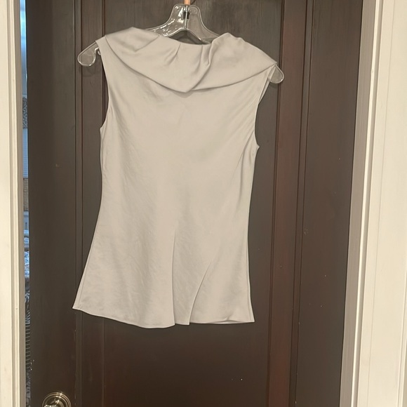 Ann Taylor silver satin short sleeve blouse - Picture 2 of 4